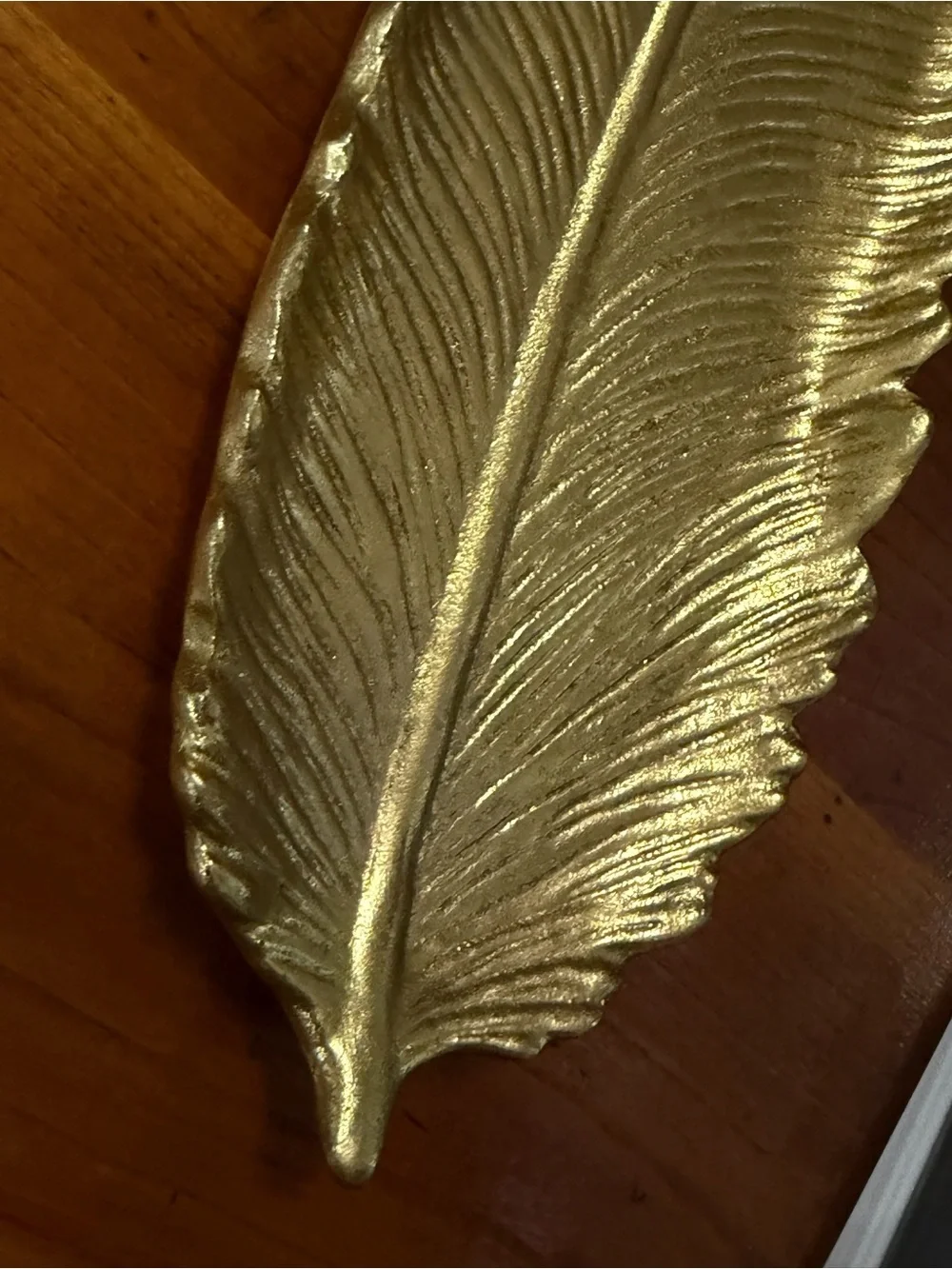 Gold Ceramic Feather Trinket Dish Jewelry Catchall
